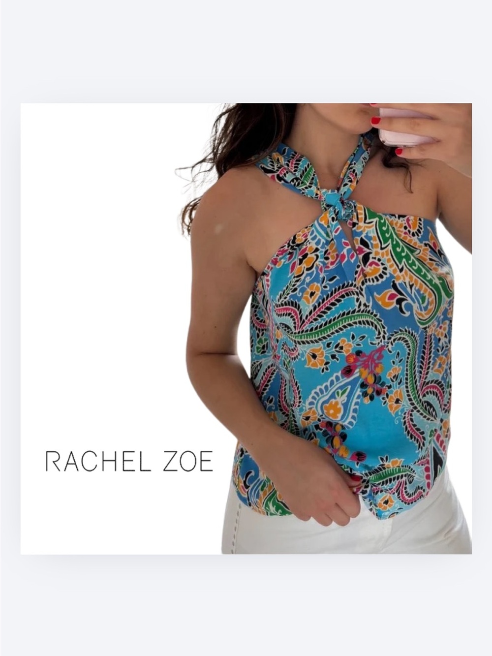 Rachel Zoe Turquoise Paisley Knot-Halter Camisole